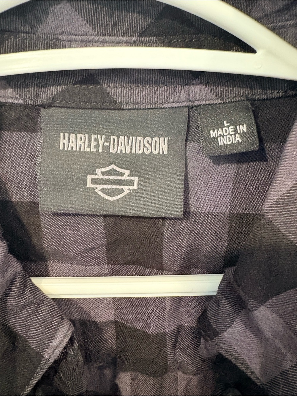 Harley-Davidson Black & Grey Plaid Button-Up Shirt | Embroidered Logo |Large - Picture 4 of 11